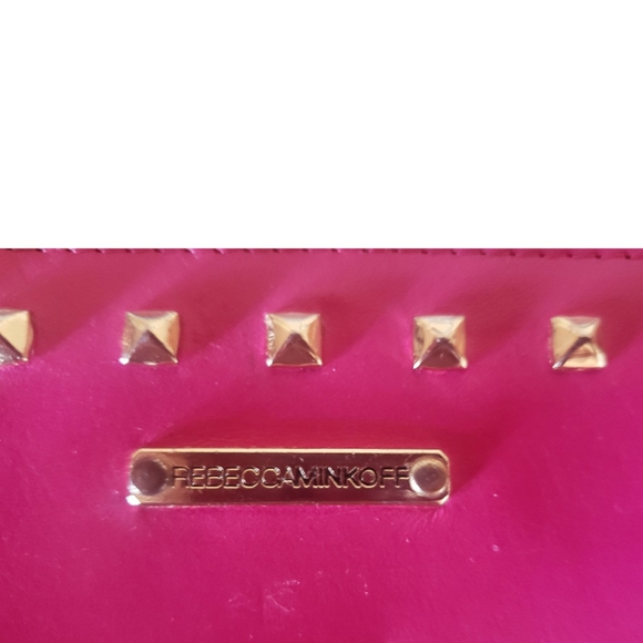Rebecca Minkoff Pink Leather Wallet Zip Goldtone Rivets Studded Coin Purse Cute - Picture 4 of 15